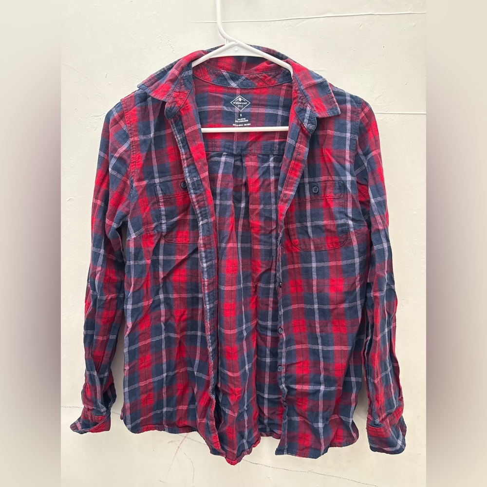 St. John's Bay Red and Blue Checkered Button Shirt women’s small